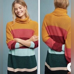 Anthropologie Farm Rio Boldly Striped Sweater Dress Colorful Rainbow Medium